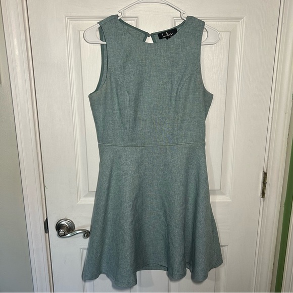 Lulu's Winsome Backless Skater Mini Dress Mint Blue Pockets Fit & Flare Medium - Picture 2 of 15